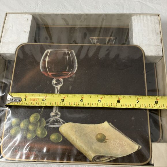 VTG 70s Clover Leaf Table Mats Wine Still Life Box Set Placemats Cork Back NOS - Picture 3 of 9